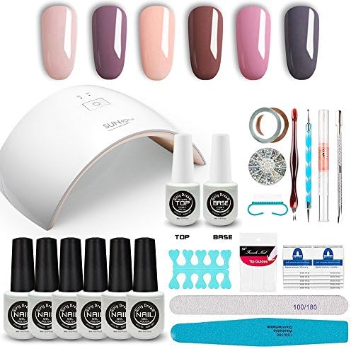 GirlyDream Gel Nail Polish Set Top Base Coat 6 Color Nail Polish SUN9C Plus 36W Fast Curing LED Nail Lamp Complete Manicure Tools New Starter Nail Art Tool Kit #001