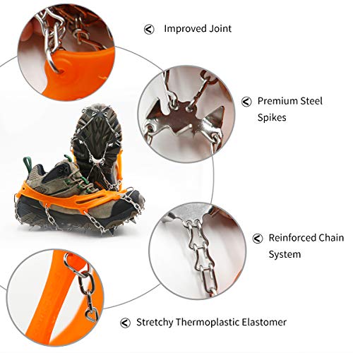 Samply Ice& Snow Traction Cleats, 10 Spike Mountaineering Climbing Crampons for Shoes, Boots, Orange - Thumbnail 2