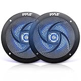 Pyle Marine Waterproof Speakers 6.5" - Low Profile Slim Style Wakeboard Tower and Weather Resistant Outdoor Audio Stereo Sound System with LED Lights and 240 Watt Power - 1 Pair in Black - PLMRS63BL