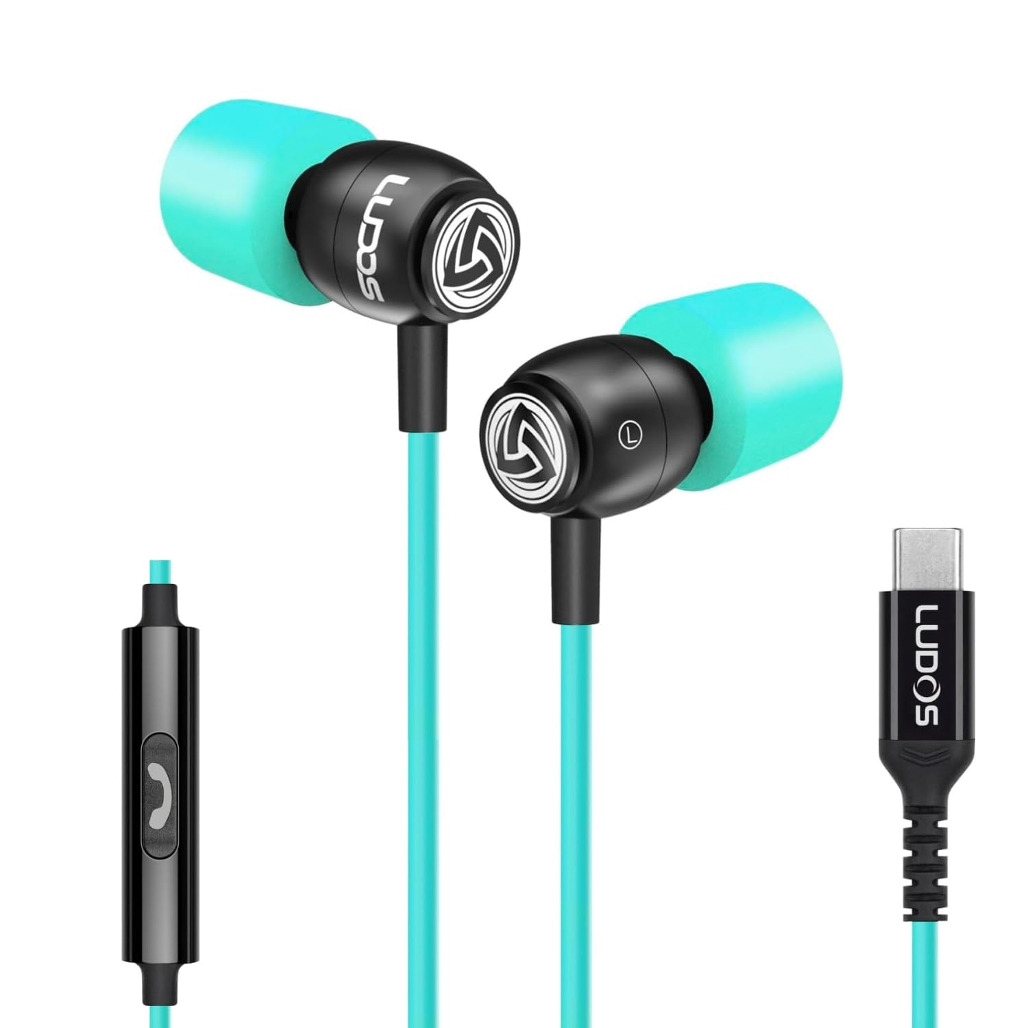 Photo 1 of LUDOS Clamor USB C Headphones for iPhone 16 15 Pro Max Plus iPad Pro, 5 Years Warranty, USB-C Earbuds for Samsung Galaxy S24 S23 Ultra S22 S21 FE S20 A55 A54 A53, USB Type C Earphones - Turquoise