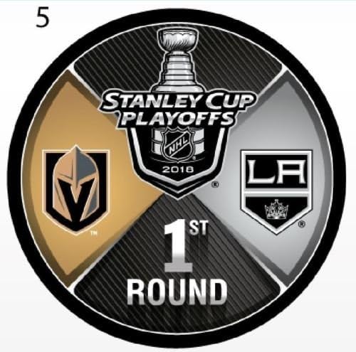 The Hockey Company 2018 STANLEY CUP PLAYOFFS 1st ROUND PUCK DUELING TEAMS GOLDEN KNIGHTS KINGS ROUND 1 PRE-ORDER ITEM - SHIPPING BEGINS ON JUNE 3RD LAS VEGAS LOS ANGELES