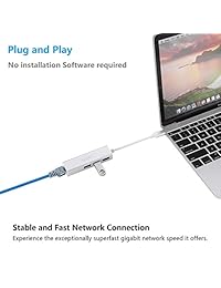 USB tipo C Hub adaptador Ethernet, USB C a 3 port USB 3,0 Hub con RJ45 Adaptador Gigabit Ethernet para la nueva MacBook 2016, Chromebook Pixel y más dispositivos USB Type C