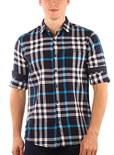 zotory mens casual full sleeve cotton checkered shirts navy blue color (136)
