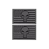 EJG Bundle 2 pieces- Punisher Skull USA Flag Tactical Patch (3 2 Inches) Military Velcro Patch Morale Patch (Gray)
