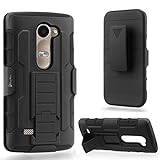 LG Sunset L33L Case, NageBee - LG Sunset L33L - Advanced Armor Hard Hybrid Case Cover Military Stand Holster Locking Belt Swivel Clip Combo Case for LG Sunset L33L (Holster Combo Black)