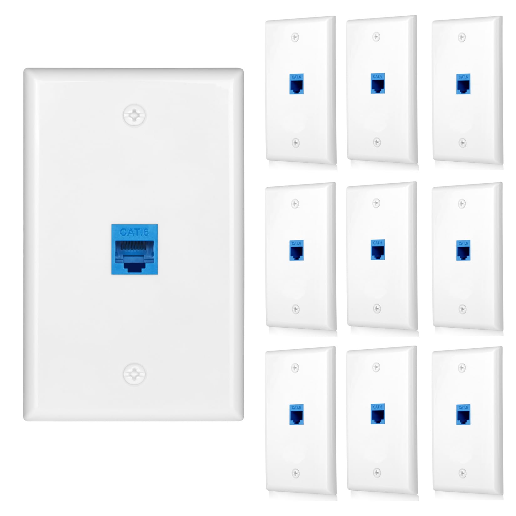 Photo 1 of 10 Pack Ethernet Wall Outlet Cat6 Plate RJ45 Keystone Jack Gifts Network Blue 1 Port Inline Coupler Connector Internet Interconnect Panels Cable Female to Female