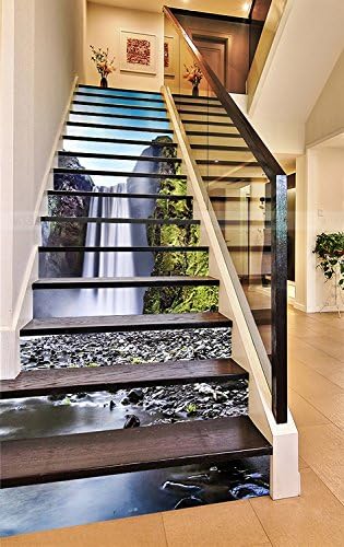 Estrellaw Lake Waterfall Rocky Beach Stair Risers Decoration Photo Mural Vinyl Decal Wallpaper Murals (15x H:18cm x W:94cm (7"x37"))