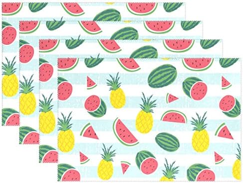 BlueKeyStudio Placemats, Watermelon Pineapple Stripe Pattern Placemats for Dining Table,Heat-resistant Stain Resistant Washable Kitchen Table Mats