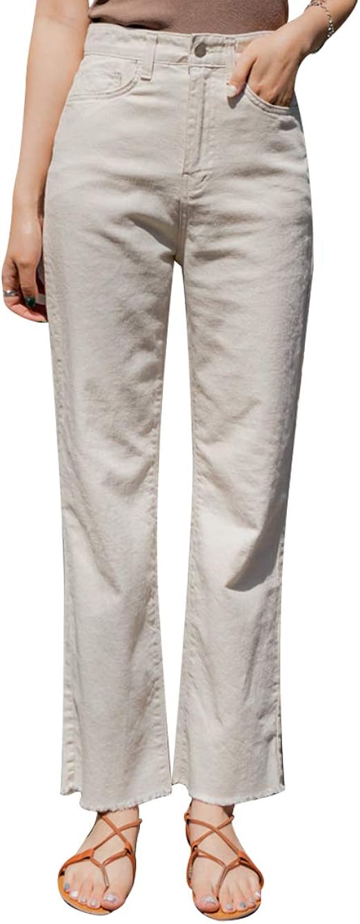 Amazon Envylook パンツ レディース リネンパンツ リアルリネンカットオフ裾ストレートパンツ ベージュ 並行輸入品 ロング パンツ 通販