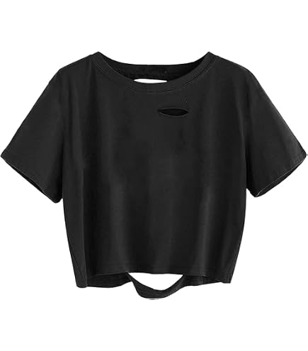 Womens Graphic Oversized Crop Tops Loose Cropped Distressed Tshirt