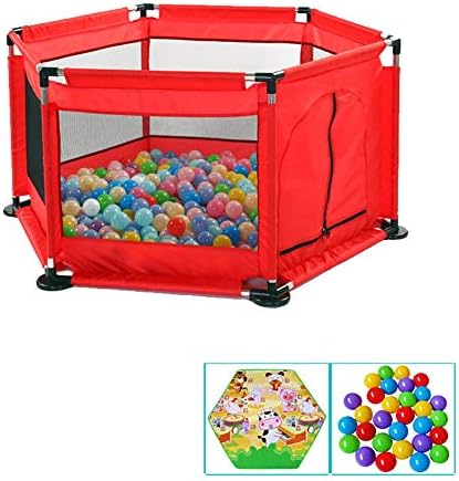 Baby Game Playpens Household Indoor Baby Toddler Safety Anti-Fall Ground Fence Room Divider, Red, Height 65cm (Color : Playpen+200 Balls+mat)