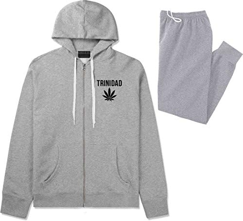 Country of Trinidad Weed Leaf Pot Marijuana Sweat Suit Hoodie Sweatpants XX-Large Grey Apparel