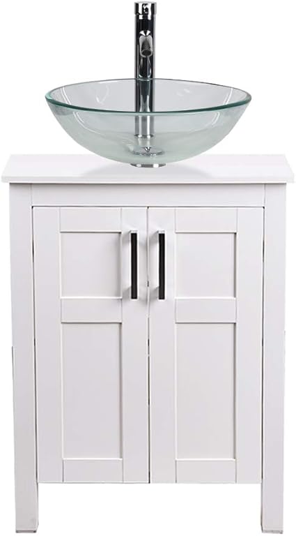 24 Bathroom Vanity And Sink Comb Mdf Board Bathroom Vanity With Glass Vessel Sink Ocean Blue Bathroom Cabinet With Mirror Glass Vessel Sink With Orb Finish Faucet Incl Mounting Ring Drain U Eway Bathroom Vanities Tools