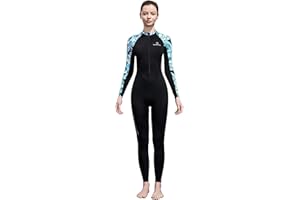 Full Wetsuits for Womens Cold Water Long Sleeve Front Zipper Rash Guard Full Body Diving Suit for Snorkeling Surfing Swimming