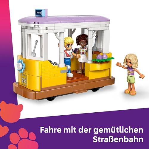 Friends Pflanzencafé und Blumenkiosk - Spielzeug mit 4 Minifigur, 1 Katzenfigur, Straßenbahn und Küchenzubehör - Gebäck, Tassen & Teekanne – Geburtstagsgeschenk für Mädchen ab 9 Jahren – 42671