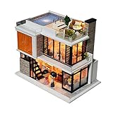 DIY Wooden Miniature Dollhouse Kit with Doll & Music, Mini House Woodcraft Construction Kit-3D Wooden Puzzle-Model Building Set DIY Cabin Wooden Villa Gift for Christmas Holiday Birthday