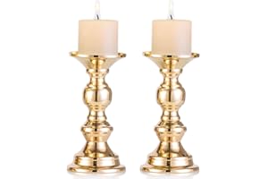 Nuptio Pillar Candle Holders, Wedding Centerpieces Metal Candle Holder Candles Stand Decoration Ideal for Weddings Special Events Parties Living Room (2 Pcs, Gold)