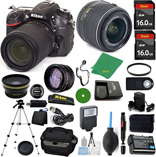 Nikon D7100 DSLR - International Version (No Warranty), 18-55mm f/3.5-5.6 DX VR, 2pcs 16GB Memory, Camera Case, Wide Angle, Telephoto, Flash, Battery, Charger Nikon D7100 DSLR - International Version (No Warranty), 18-55mm f/3.5-5.6 DX VR, 2pcs 16GB Memory, Camera Case, Wide Angle, Telephoto, Flash, Battery, Charger