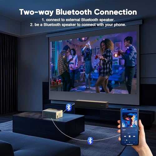TMY 1080P Full HD Portable Mini Projector, Upgraded Bluetooth Movie Projector with Screen, Compatible with TV Stick Smartphone/HDMI/USB, Indoor & Outdoor Use