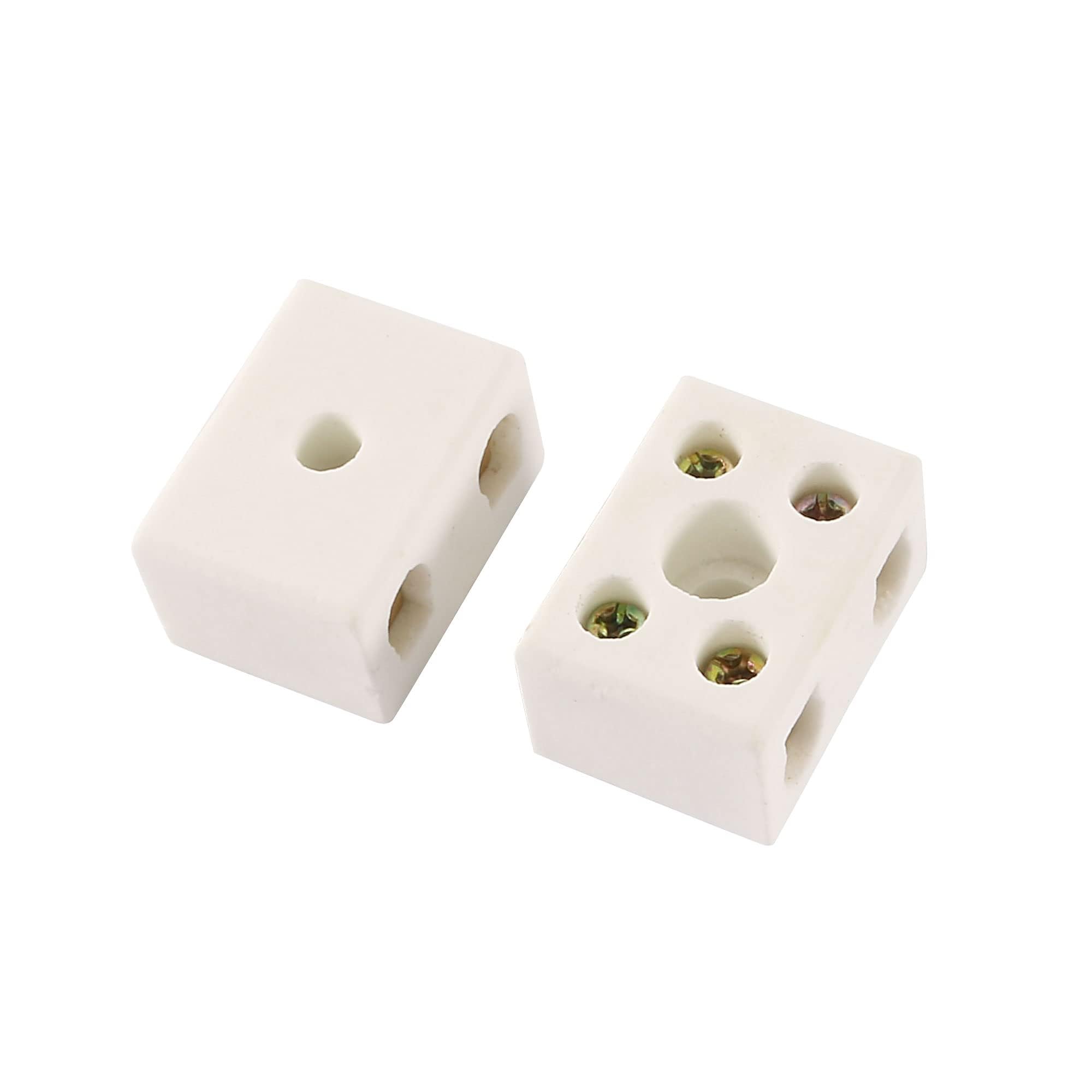 TA-VIGOR 2 Way Ceramics Terminal Blocks, 15A High Temp Porcelain Ceramic Wire Connectors, Insulation Frequency Connector for Electrical Wire Cable 2Pcs