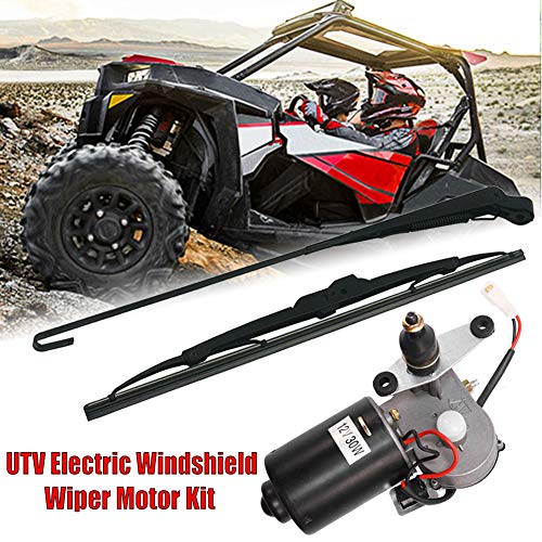Luixxuer Electric UTV Windshield Wiper Kit, with 12V Motor Hard Coated Polycarbonate, Universal Windshield Wiper Arm 16in, Wiper Blade and Motor 12V, 90 Degree Wipe Sweep