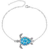 Turtle Anklet Blue Opal Turtle Ankle Bracelets for Women Sterling Silver Ocean Beach Hawaiian Sea Jewelry Gifts