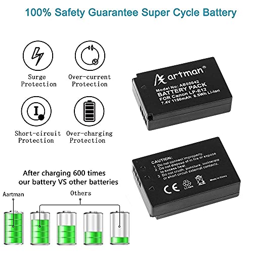 Artman LPE12 Battery and Dual Micro USB Charger Kit for Canon EOS M50