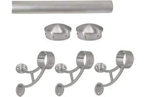 Top Hardware Solid Bar Mount Foot Rail Kit (Custom-Made), Brushed Stainless Steel Tubing (2 in OD, 7 ft = 84 in x 1 Long) w/Internal Connector, Bar Mount Foot Rail Bracket, Tapered End Cap