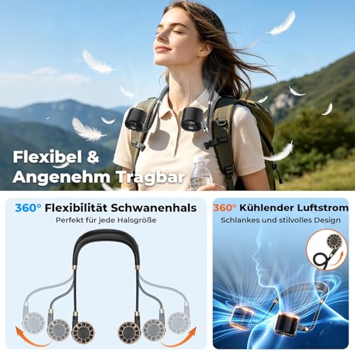 POIFL Ventilador De Cuello, Ventilador De Cuello Portátil De 4000 Mah Con Usb y 6 Velocidades, Ventilador De Cuello De Doble Cabezal y Flujo De Aire De 360°, Para Viajes, Desplazamientos, Exterior