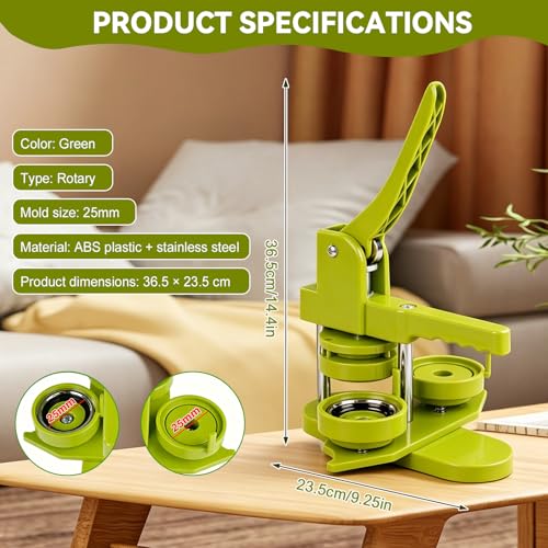 Máquina de Fazer Bottons 25 mm (0,98"/1 pol.), Kit para Produção de Bottons com 100 Conjuntos, Cortador Circular e Chave Hexagonal, para DIY, Artesanato, Atividades Escolares e Lazer em Família