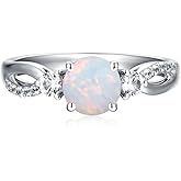MOTIEL 1CT Opal Engagement Ring 925 Sterling Silver Round Shape Opal Promise Rings for Women with Cubic Zircornia October Birthstone Ring