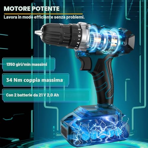 Sundpey Complete Tool Box 255 Pieces with Drill Driver Battery 21 V, Cordless Screwdriver Set Work Tools with Drawer for Home and Car Repair for DIY