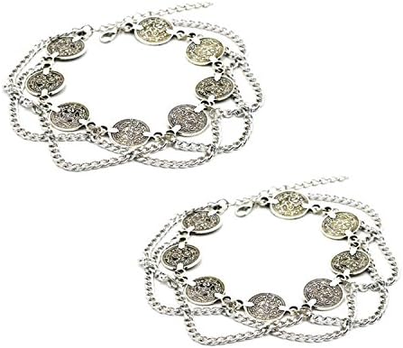 PearlPlus Vintage Boho Foot Jewelry Barefoot Sandals Indian Anklets Fashion Bracelet for Women (Silver 5(2 PC))