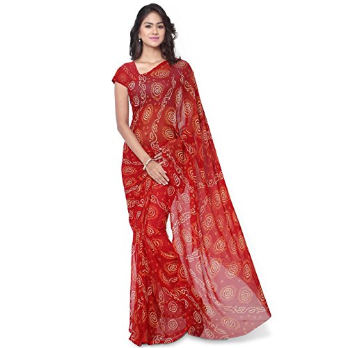 Rajnandini Women's Bandhini Georgette Printed Saree Free Size Maroon