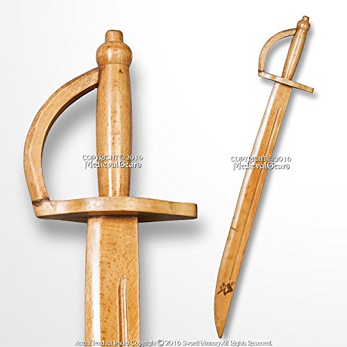 Medieval Gears Brand 30" Solid Natural Wood Pirate Cutlass Medieval Sword with Skull Emblem Cosplay