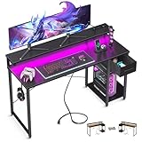 AODK Gaming Desk with LED Lights & Power Outlet, 55