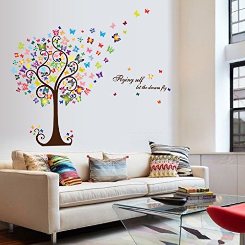 Smartcoco DIY Creative Romantic Butterfly Tree Wall Sticker Removable Wall Decals Kid Room Living Room Bedroom Decors - Thumbnail 5