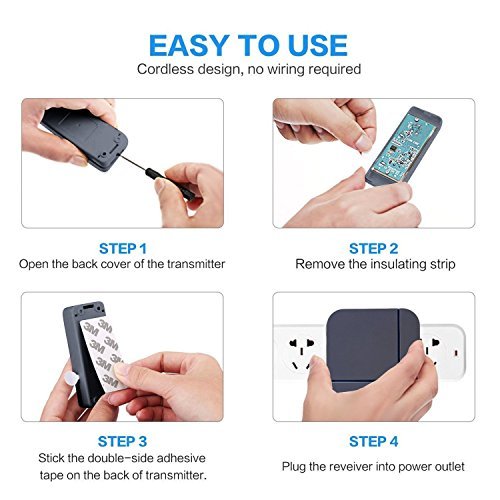 Wirelesss Doorbell Grey, Plug in Waterproof Doorbell Kit, Best Cordless Door Chime With 1000 feet / 300m Range, 52 Chimes, IP65 Waterproof Button, 4-Level Volume & Blue LED Light, Fashion Electric Doorbell Appropriate for Home, Office - Top