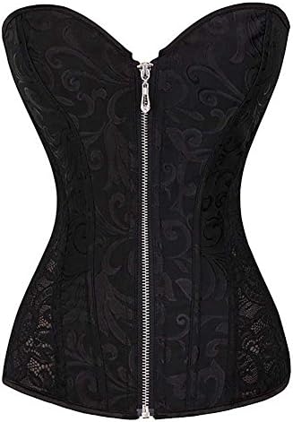 UUGULO Front Zipper Floral Corset Overbust Black White Cream Waist Trainer Sexy Women Steel Boned Corselet Promotion Summer Body Shaper