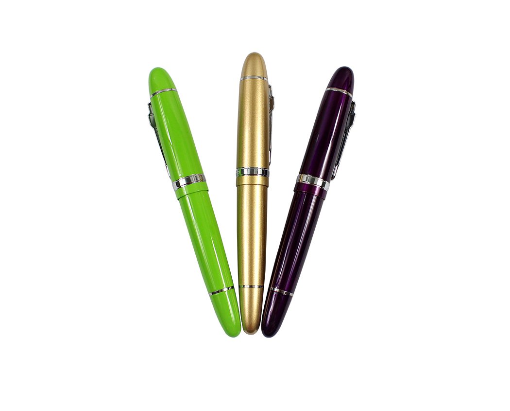 Ranvi JinHao 159 Fountain Pen With Sliver Trim, 0.5MM Medium Nib, 3 PCS ,3 Colors (Purple, Green, Gold)