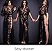 GMJF Women's Sexy Lace and Chiffon Babydoll Nightwear Long Gown Lingerie with Thong, Black, One Size