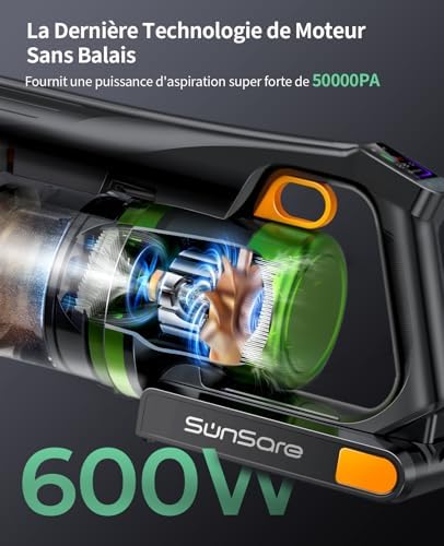 Aspirateur Balai sans Fil, 65Min 50Kpa 600W Aspirateur Balai sans Fil Puissant avec Parfumés, Écrans LED, 1,8L Capacité, Brosse Anti-Enchevêtrement pour Tapis/Sols/Poils d'animaux/Voiture