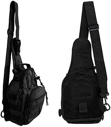 SinoWare Tactical Shoulder Backpack Sling Chest Bags Military Outdoor Duffel Canvas Shoulder Black