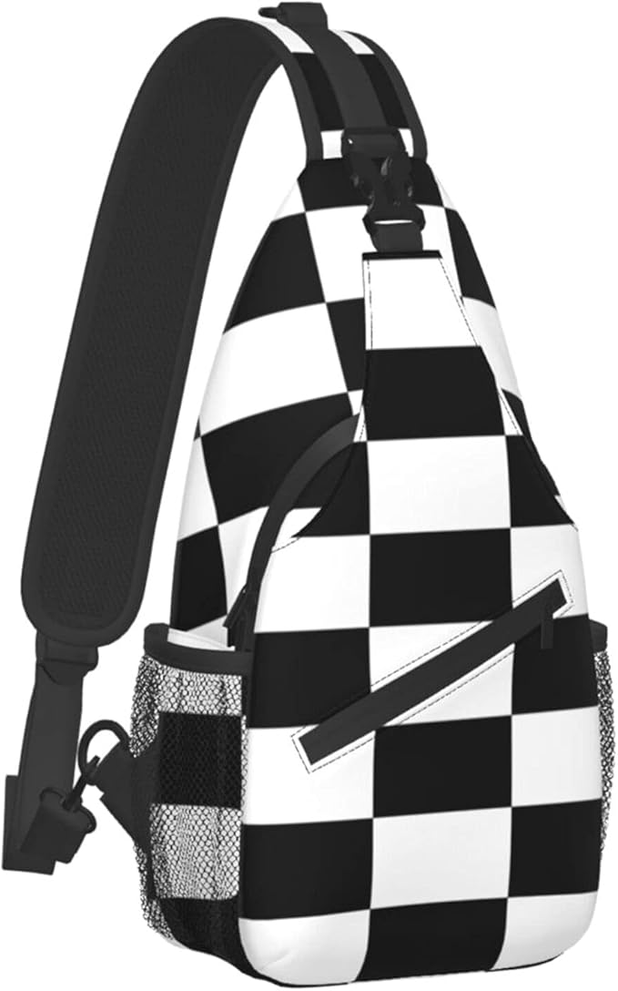 Black And White Squares Crossbody Bags Casual Multifunction Chest Bag