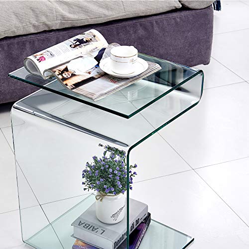 Clear Glass Side Table, Bent Glass End Table Modern Home Office