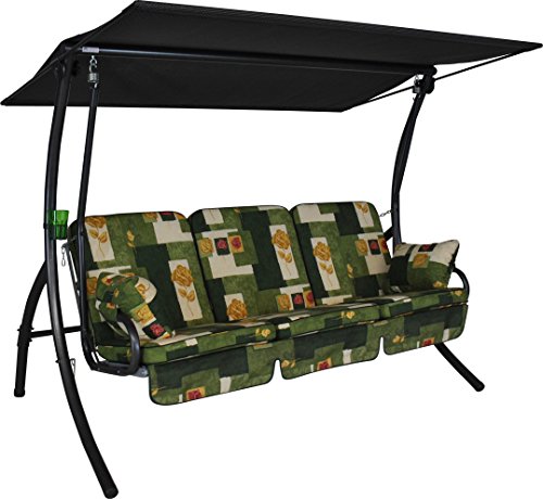 Angerer Freizeitmöbel GmbH Hollywoodschaukel Primero - Gartenschaukel Made in Germany - Schaukel zum Sitzen, Liegen und Entspannen - mit Bett-Funktion - einfache Montage (Grün-Beige-Gelb Gemustert)