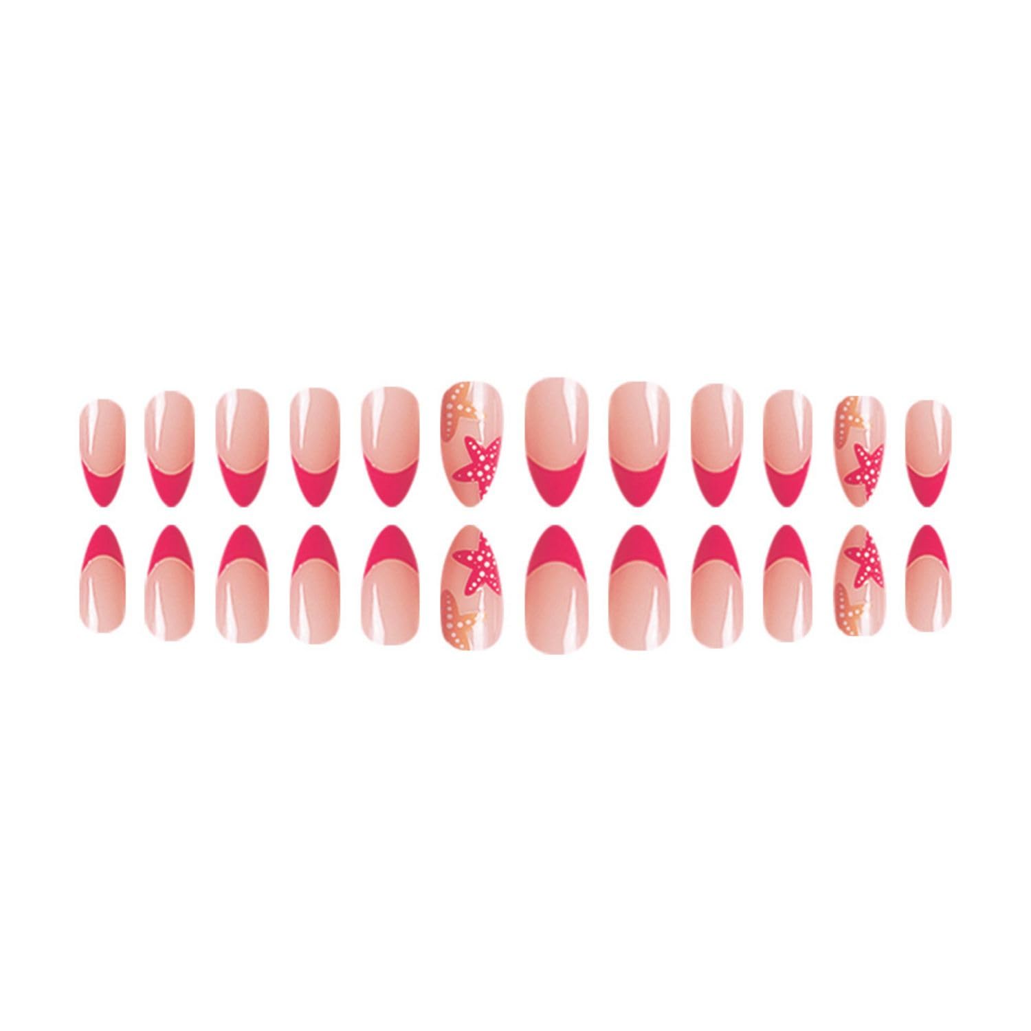 Summer Press on Nails Almond Fake Nails Colorful Glue on Nails with Design Glossy Acrylic Nails Full Cover Glossy Stick on Nails Artificial Nails for Women Girls (Pink French tip) - Image 4