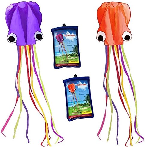 Hengda kite Pack 2 Colors autiful Large Easy Flyer Kite for Kids-software octopus-It's BIG! 31 Inches Wide with Long Tail 157 Inches Long-Perfect for Beach or Park by