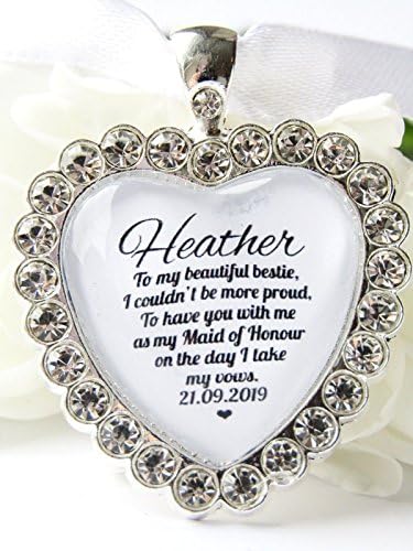 Rockshore Accessories Maid Of Honour Best Friend Personalised Gifts Bouquet Charm Thank You Quote Diamante Heart Charm Gift