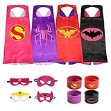 The Mass 4 Different Superheros Cape and Mask Costumes Set Includes Bonus Matching Wristbands for Kidsress Up Costumes 4 Satin Capes with Felt Mask Matching Wristbands for Kids